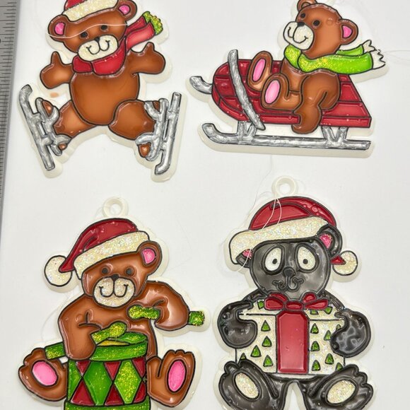 Vintage Bear Christmas Ornaments Set of 4 Skating Sledding Drummer - Picture 7 of 7